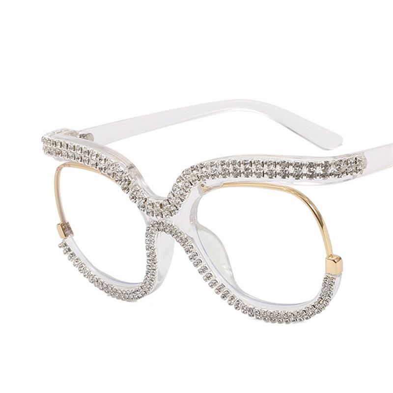 Ins Rainbow Crystal Frame Fashion Retro Round Anti Blue Ray Female Glasses Vintage Oversized Frame Eyewear Accessories