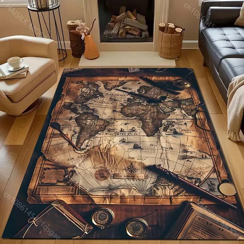 3D HD Vintage Nautical World Map Print Carpet Non-Slip Soft Rug Indoor Floor Mat Decorative Washable Rug for Teens Adult Gifts