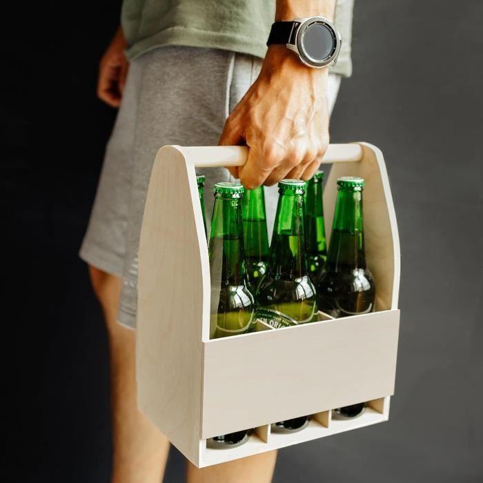 Coffret en Bois - Creative Deco - Porte-Bouteilles - 6 Bières - 24 x 16 x 30 cm - Beige