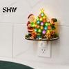Indoor Holiday Lighting Christmas Santa Elf Decorative Plug-in Night Light, Resin Tree Wall Festive Room Decoration Nightlight, Vintage Xmas Ornament