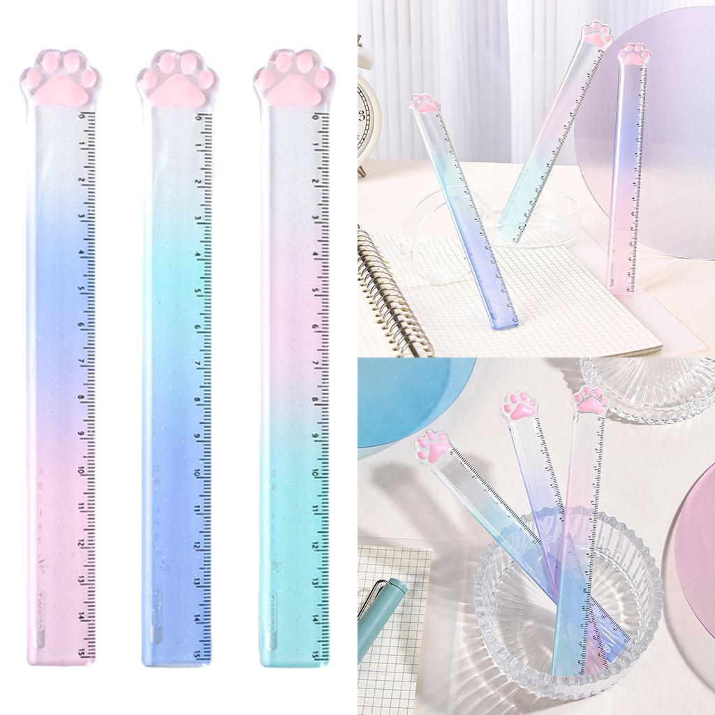 2 Pieces Cat Paw Ruler Cartoon Drawing Ruler Plastic Measuring Ruler Multifunctional Drawing Ruler Gift for Student Kid