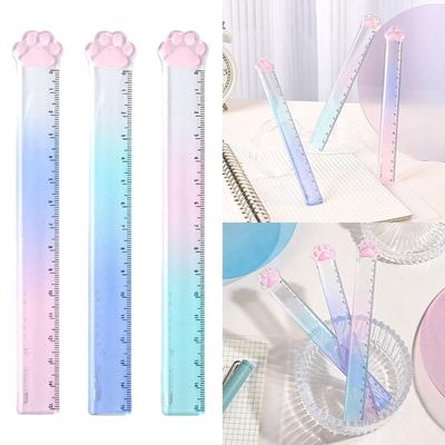 2 Pieces Cat Paw Ruler Cartoon Drawing Ruler Plastic Measuring Ruler Multifunctional Drawing Ruler Gift for Student Kid