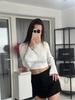Women Textured Mock Neck Flare Long Sleeve Crop Top Elegant Preppy Style Y2K Rib Knit Slim T Shirt Blouse