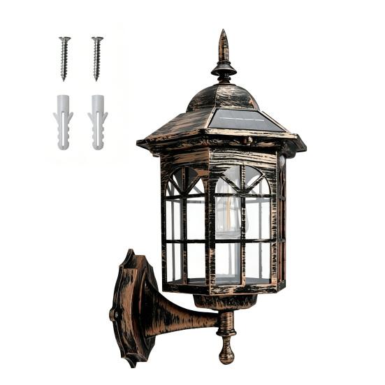 Solar Vintage Wall Light Motion Sensor Outdoor Sconce with Glass Shade Waterproof Garden
