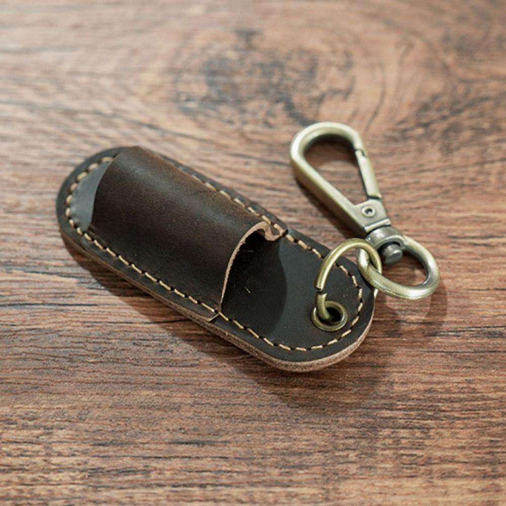 Luxury Pen Holder Keychain Portable Pen Pouch Keychain Genuine Leather Pen Case  School Supplies