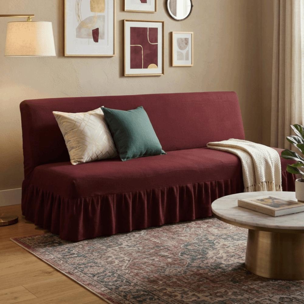 with Skirt Armless Futon Sofa Cover Elastic Sofa Slipcover Practical Couch Cover Living Room