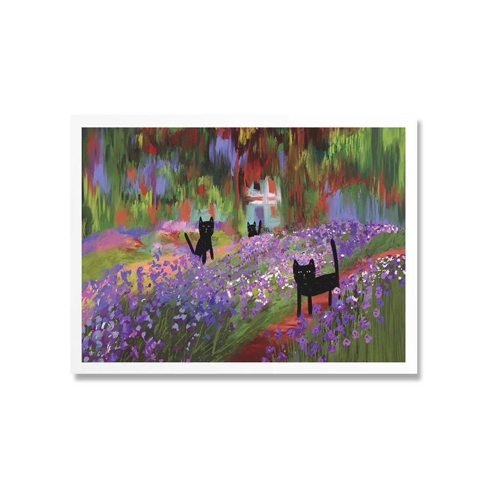 Funny Sunflower Waterlily With Cats Poster Print Yayoi Catsama's Pumpkin Canvas Painting Wall Art Picture For Nursery Home Decor No Frame