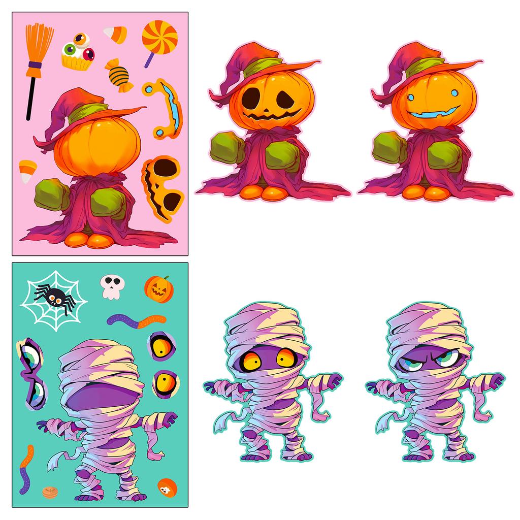 6Sheets Halloween Diy Puzzle Sticker Games 6 Vampire Mummy Make A Face Funny Assemble Jigsaw Stickers Kids Educational Toys