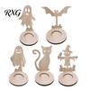 Halloween Candle Holder Wooden Holder, Silhouette Ghost/Bat/Scarecrow/Bat Table Centerpiece Tealight for Home Fireplace Decor Solid Wood Stand