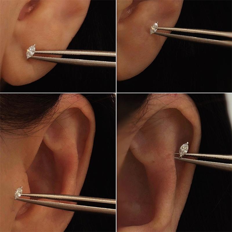 Orecchini a lobo mini geometrici in Argento Sterling 925 placcati Oro 18K per Donna Pavimentati con Zirconi 5A Piccoli Gioielli Quotidiani