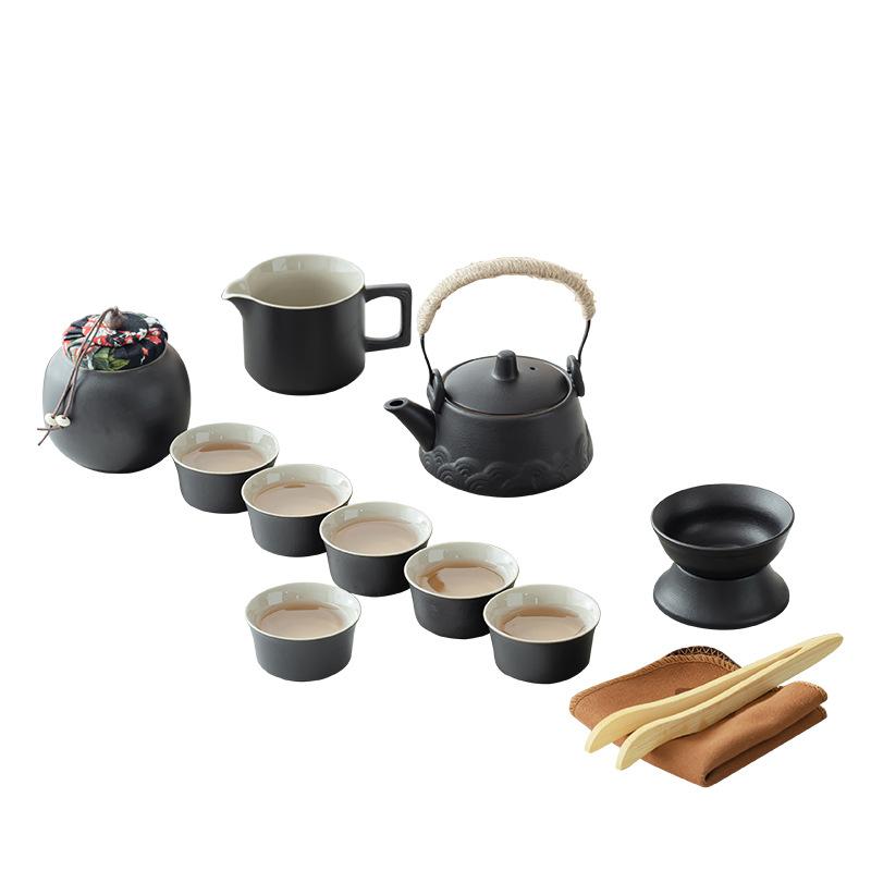 Black pottery kung fu tea set household simple modern teacup travel beam pot whole set tea sea tea can tea cup tea leak