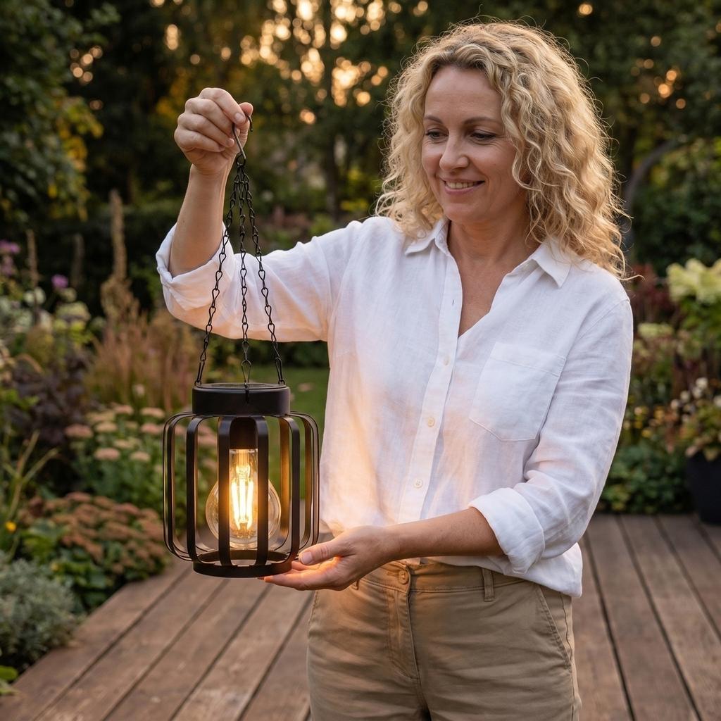 Outdoor Hanging Lantern Waterproof Garden Decorative Light with Hollow Cage Design for Patio Yard Porch Ambient Lighting