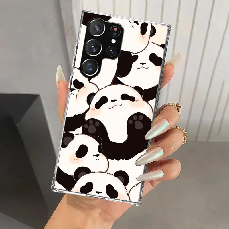 Cartoon Cute Panda Bear Phone Case for Samsung Galaxy S26 S24 S23 Ultra S25 Edge S22 S21 Plus S20 FE + Soft Print Shell Funda Ga