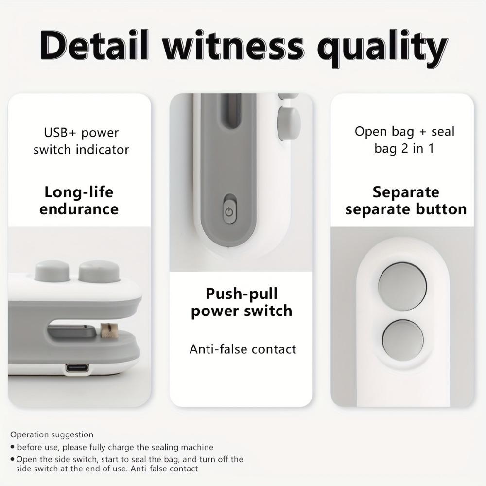 Utěsnění mini sáčků na svačiny, dobíjecí tepelný uzávěr sáčků 2 v 1 s řezačkou na třísky, těsnění plastových sáčků Udržujte potraviny čerstvé