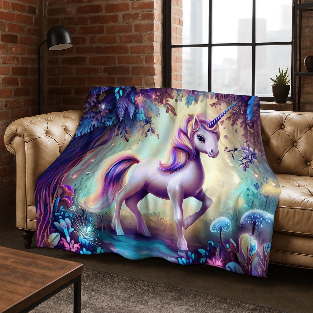 Cute Unicorn Child Cartoon Dream Flannel Blanket Soft Warm Blanket for Bed Bedroom Room Living Room Office Travel Camping Picnic 75x90cm