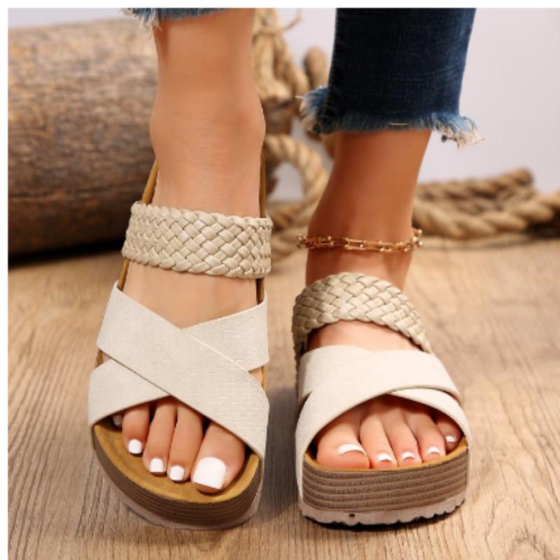 Fashion New Summer Women Sandals Sexy Open Toe Broad Band Crossover Slip-On Thick Platform Shoes Casual Flat Slippers Platform Sandals