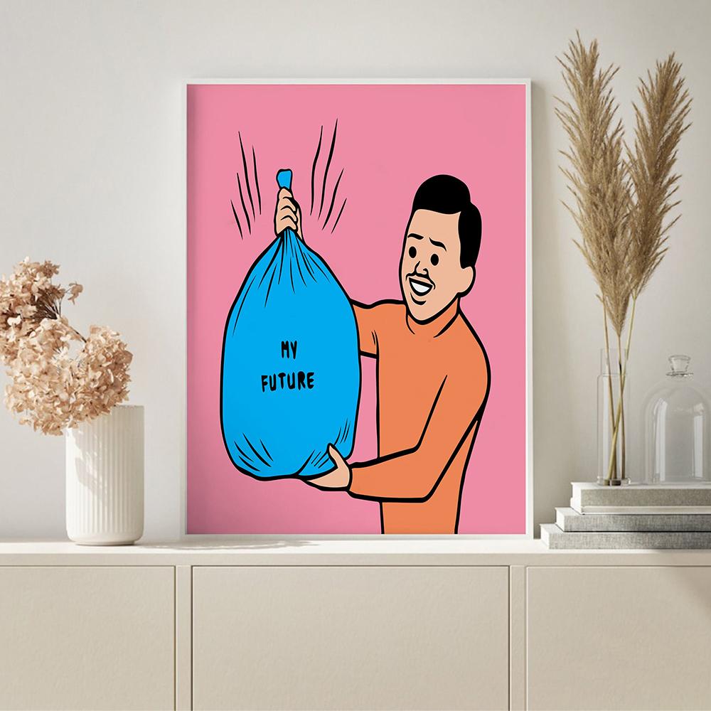 Contemporary Art Funny Cartoon Modern Wall Joan Art Humorous Poster Print Abstract Canvas Painting Living Room Home Decor