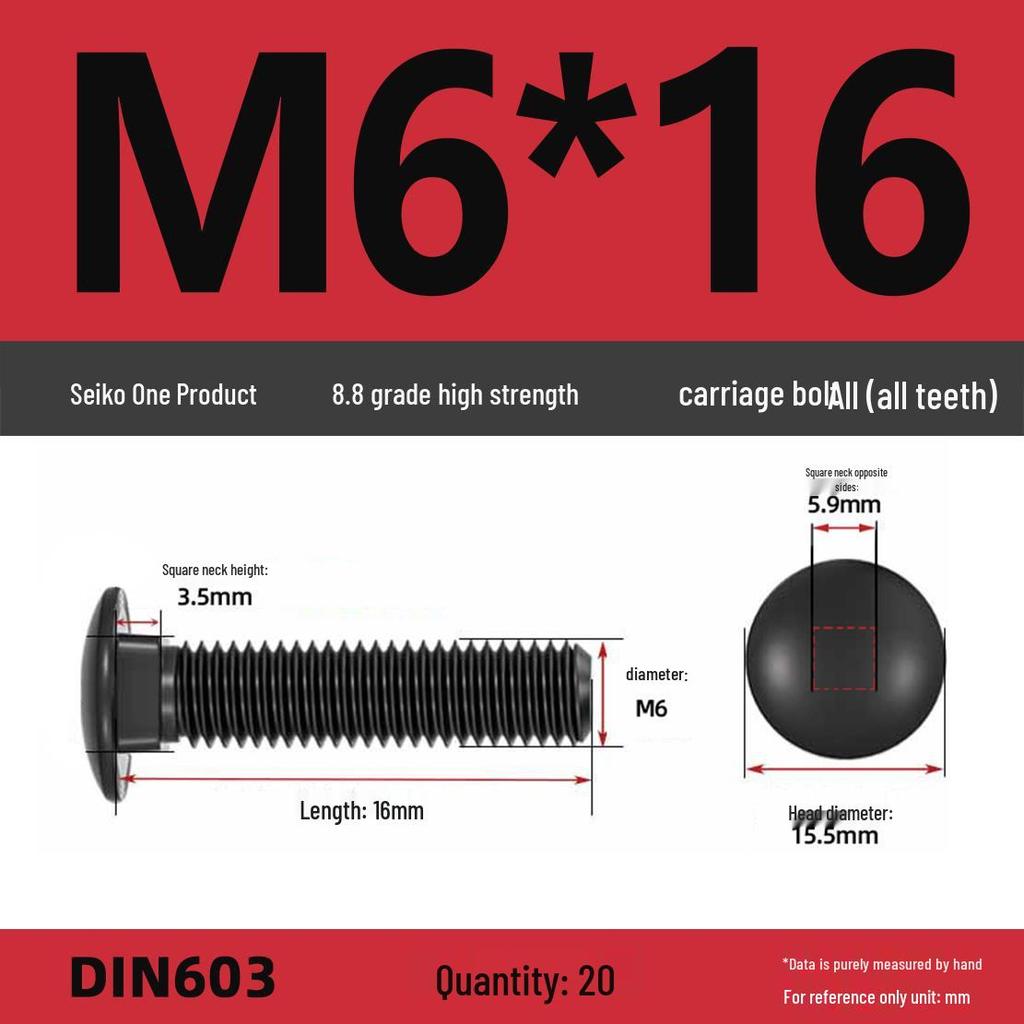 High-Strength Grade 8.8 Carriage Bolts: Round Head, Square Neck, M6-M16 Sizes for Shelf and Bridge Frames