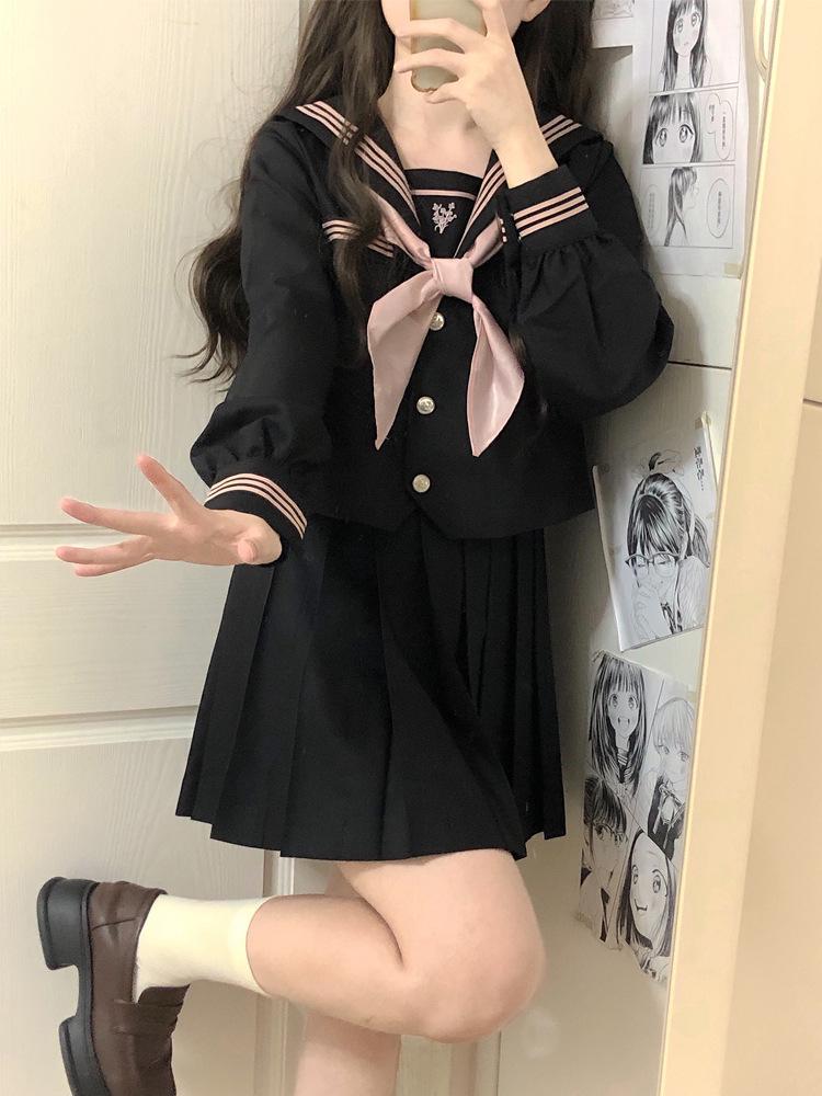 Linchuan Academy Stil JK Uniform Matrosenanzug - Authentisches Herbst/Winter Set mit Langen/Kurzen Ärmeln für Schülerinnen