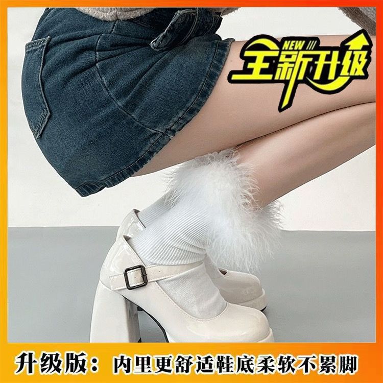 Thin Strap Round Head Shallow Mouth Single Shoes New College Style Thick Sole Small Leather Shoes Women Wear Thick Heel High Heels