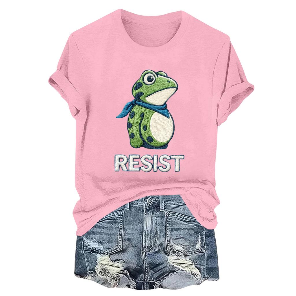 Women's Fashion Casual Printed Round Neck Short Sleeved Pullover T-Shirt Top