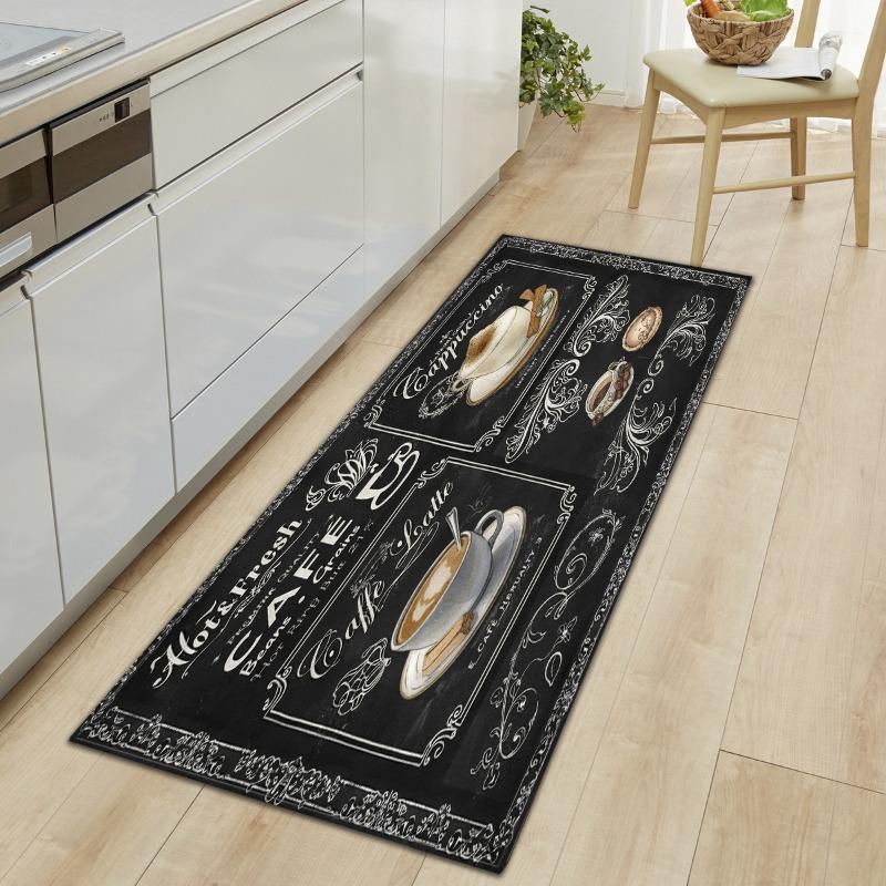 Long Kitchen Mat Vintage Coffee Theme Pattern Anti Slip Floor Mat Soft Wear Resistant Suitable for Kitchen Decor