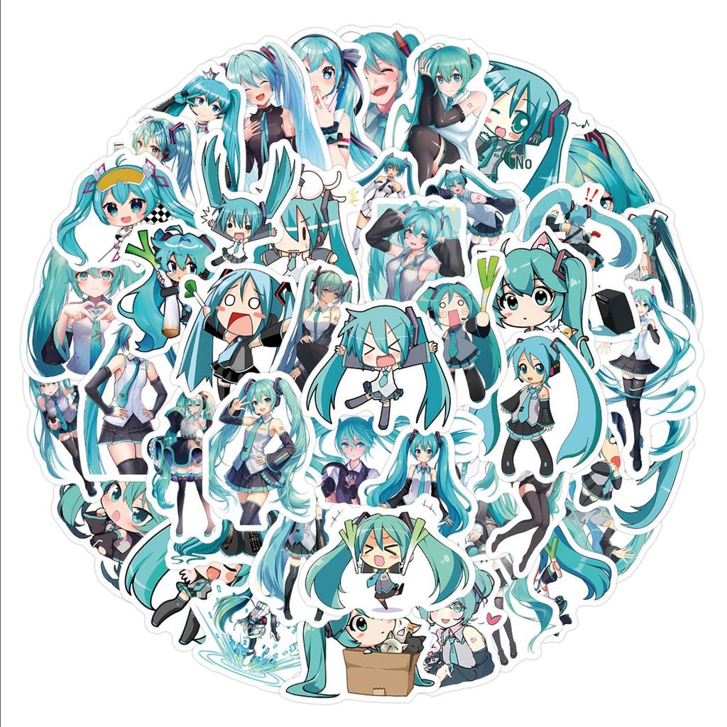 60-Count Hatsune Miku Cartoon Graffiti Stickers for DIY Decoration
