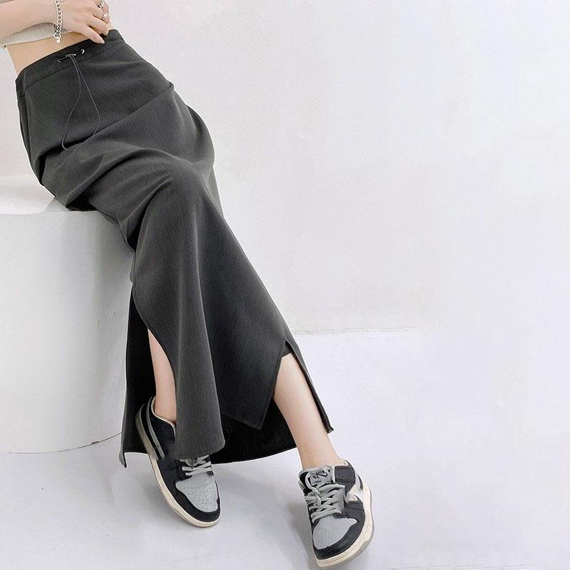 

Американская плиссированная юбка-трапеция миди для женщин - Весенне-летняя повседневная юбка-макси с разрезом с высокой талией XL серый