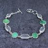 White Topaz, Emerald(Simulated) Gemstone 925 Sterling Silver Bracelet 7-8" B2G27