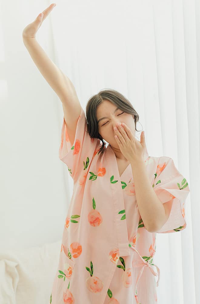 Euyqs Cotton Double Open Long for Hospital and Postpartum Use Women's Pajamas, Gauze, Front, Length, Use, Care, (Pink, Medium)