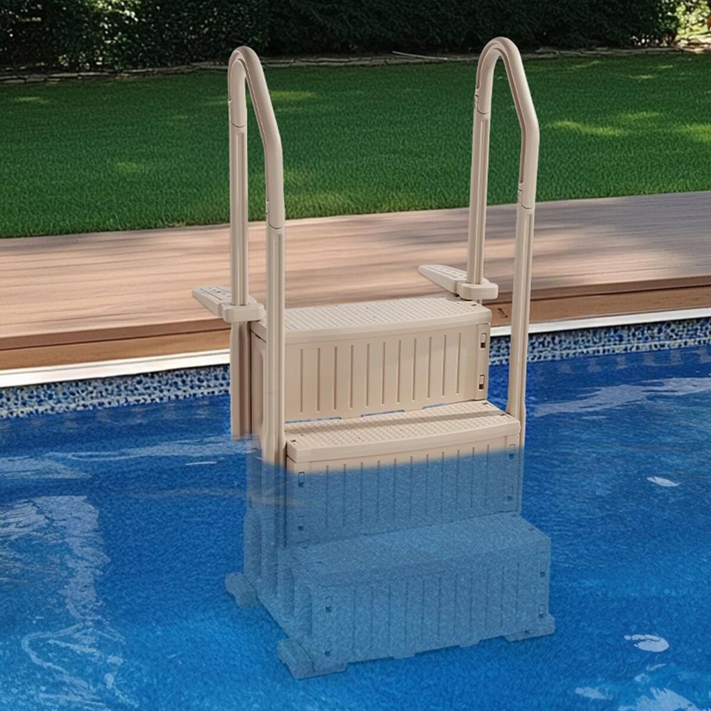 3-Step Taupe Pool Ladder of 2 Handrails Supports 400 Lb for 36-48 In Pools