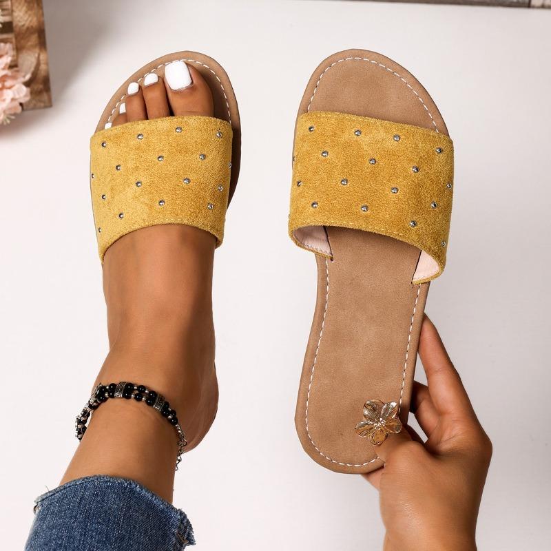 Fashion New Style Hollow Out Flat Slipper Leather High Quality Summer Sandals New Luxury Design Women's Shoes Beach Slides Zapatos Mujer