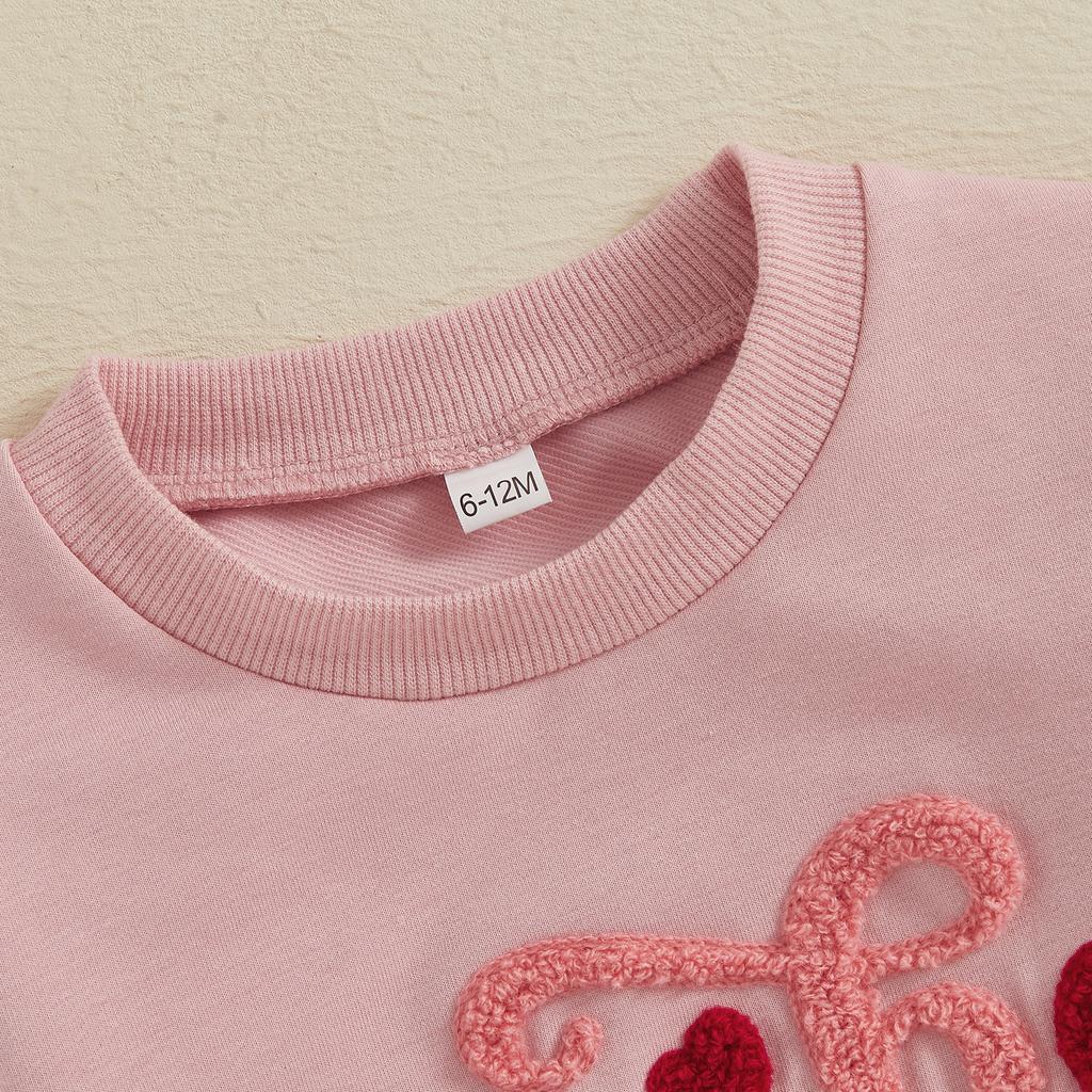 Baby Girls 2-piece Outfit, Long Sleeve Embroidery Letters Hoodie with Heart Print Sweatpants Valentines Day Clothes