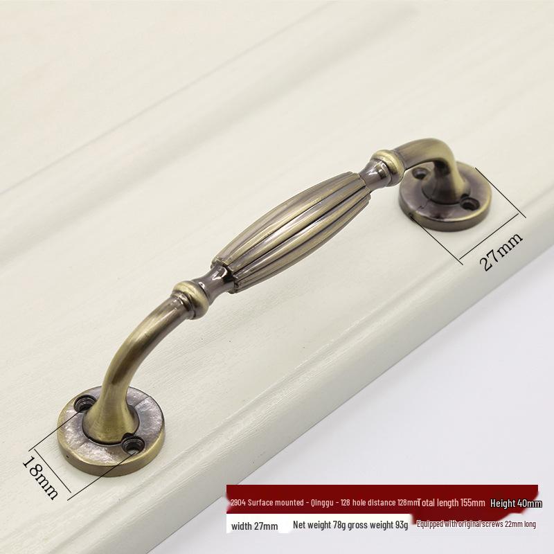 Euro Retro Iron & Wood Handle for Large Door - Antique-Style Sliding or Wardrobe Cabinet Surface-Mount