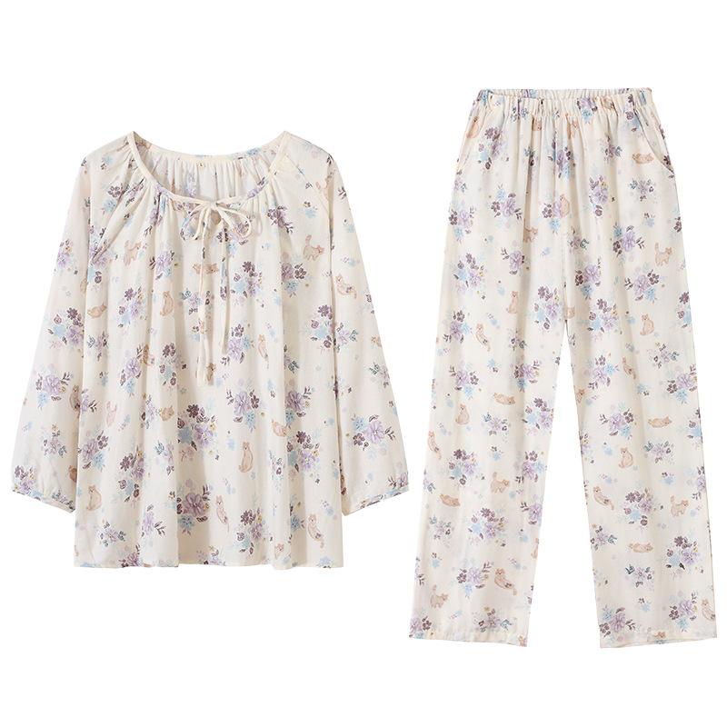 Pajamas Women'S Pure Cotton Long-Sleeved Women'S Cotton Thin Autumn And Winter Medium And Large Size Loungewear