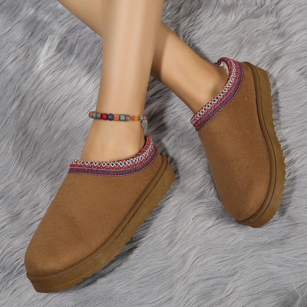 

Зимние тапочки Plus Velvet Half Slippers Women Snow Boots Warm shoes women Slip-on shoes woman Home Cotton Slippers botas zapatos mujer 44 коричневый