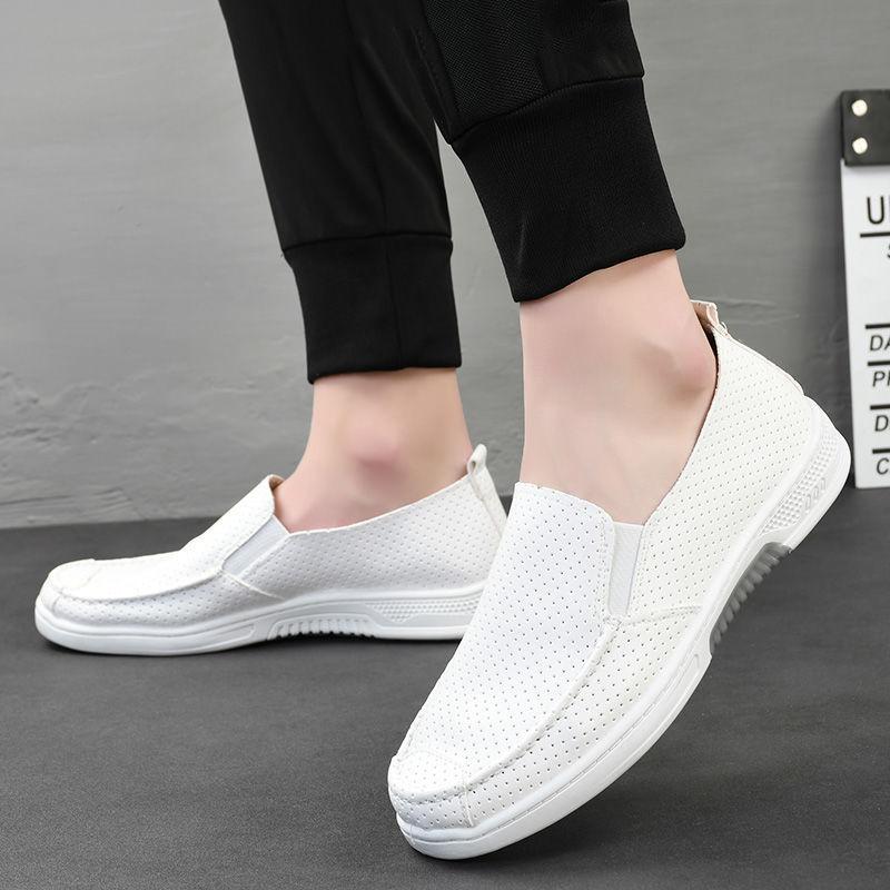 Fashion Flat White Men's Leather Shoes Breathable Legitimate Common Social Slip-on Designer Classic Original Elegant Pu Male Casual Shoe