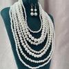 Faux Pearls Necklace and Earrings Set Fashionable Women's Faux Pearls Statement Necklace and Earrings Jewelry Set