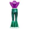 Costume da Sirena per Bambini 2 Pezzi Canotta Metallizzata Senza Maniche con Strass Crop Top Arricciato con Elastico in Vita Pantaloni a Zampa Arricciati Stampa a Squame di Pesce