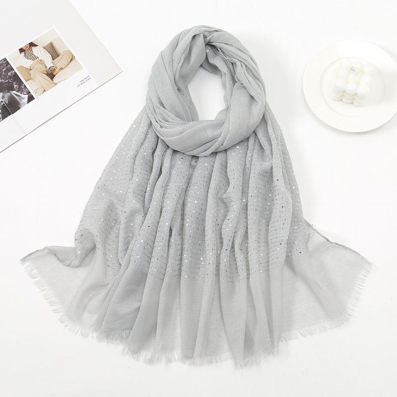 Autumn and winter new candy color sequined beard edge scarf cotton and linen feel fresh and fashionable versatile monochrome shawl scarf