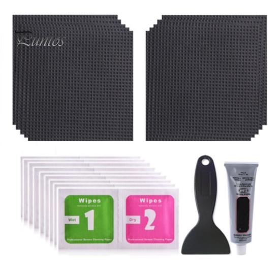 1 Set 4x4-Inch Trampoline Repair Patch Kit with Scraper Adhesive Wiper Waterproof Trampoline Tear Hole Covering Square Black Patch
