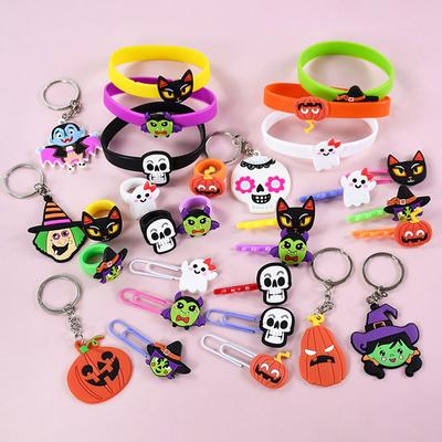 6-40Pcs Halloween Gifts Toys Slap Bracelet Witch Skeleton Pumpkin Ghost Key Chain Party Kid Hairpin Ring Birthday Favor Supplies