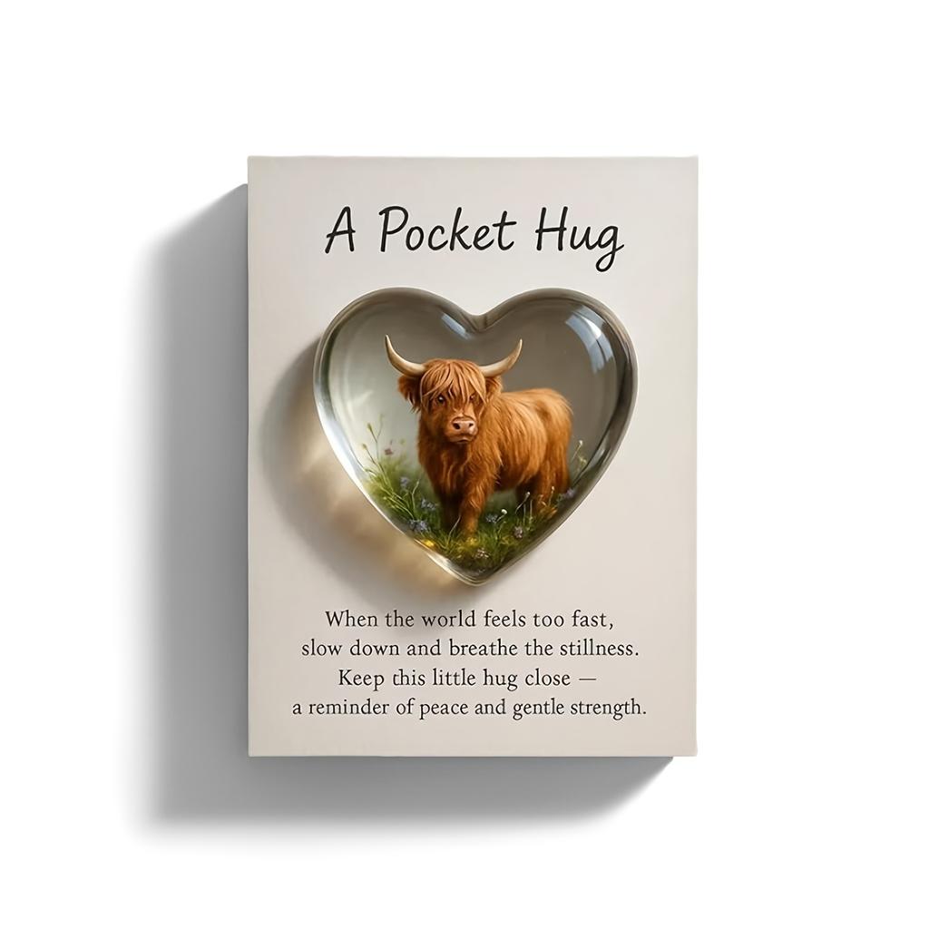 1pc Pocket Hug Highland Cow Keepsake Encouragement Card Heart Highland Cow Kindness Postcards Inspirational Kindness Cards Gifts