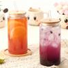450ml/550ml Transparent Glass Cup with Wooden Lid and Straw Home High Borosilicate Glass Juice Cup Water Cup Drinking Utensils