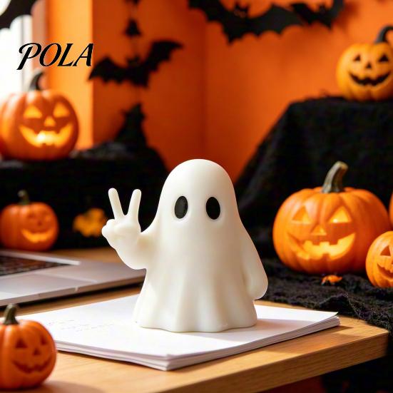 Non-tipping Ghost Ornaments for Home Halloween Figurine with Peace Sign, Spooky White Cute Biye Gesture Statue, Tabletop Ornament Shelf, Party