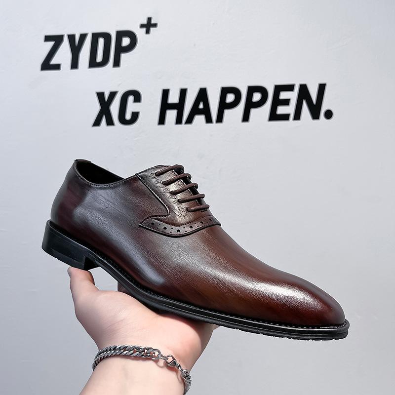 British Style Men's Lace-up Dress Leather Shoes Pointed Wedding Groom Shoes 2024 New Business Men's Shoes 24278-A