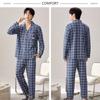 PHOLEEY Bavlněné pyžamo s dlouhým rukávem Kostkovaný vzor Pánská 100% sada, Jarní/podzimní domácí oblečení,