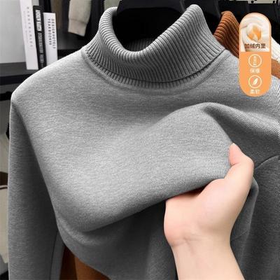 One-piece Velvet Turtleneck Sweater for Men In Autumn Winter Velvet Thickened Shirt Warm Knitted Sweater with Pullover Inside