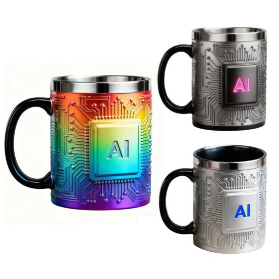 Mug Stainless Steel Resin Heat Preservation Technology-Themed Chip Design Coffee Beer Cup Lightweight Portable Tech Fan Gift Mug