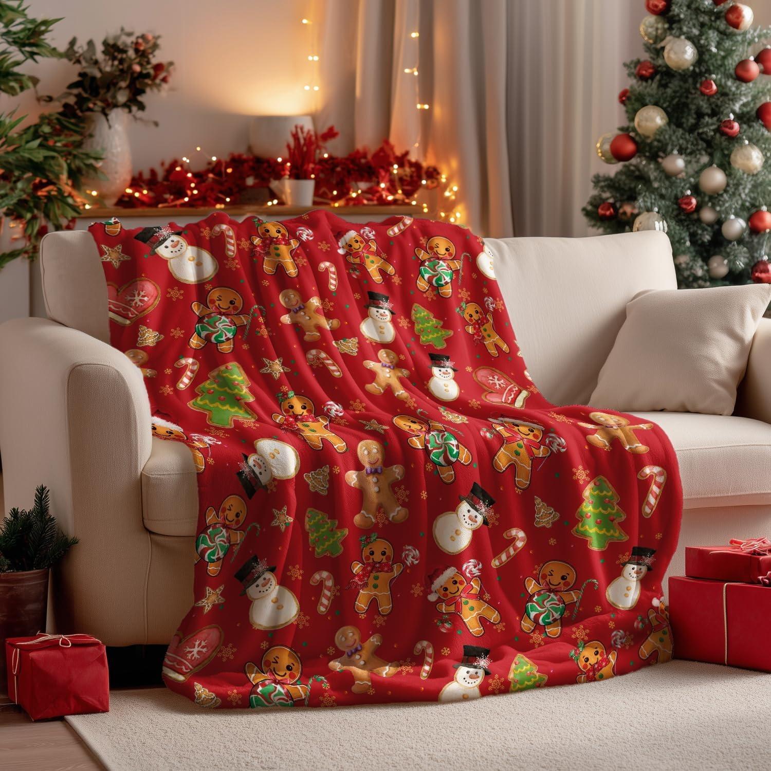 

Christmas Flannel Blanket Throw Green GingerbreadChristmas Bear Soft Fuzzy Plush Cozy Blanket for Couch Sofa Lounging 75cmx90cm